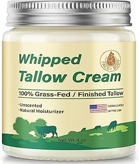 Ziidii Beef Tallow For Skin, Organic Grass Fed Whipped Moisturizer Deeply Nourishing Face & Body, Natural Unscented Smooth Soft Dry 4Oz