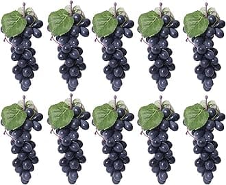 Fake Grapes Artificial Fruit Mini Grapes Clusters for Home House Kitchen Party Wedding Decor (10, Black)