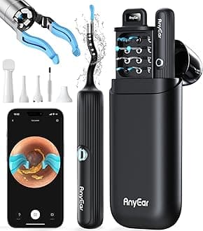 Flexible Ear Wax Removal Tool Camera, Wireless Ear Cleaner with 10MP HD Otoscope, Painless Tweezers, 12 Soft Tips, 3 Inspection Heads, Portable Earwax Removal Kit with Camera for Adults/Kids