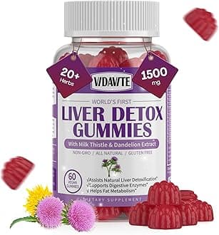 Liver Cleanse Detox & Repair Gummies — 1500mg Silymarin Milk Thistle Supplement with Artichoke, Dandelion and 20+ Herbs — Essential Liver Support Supplement for Men & Women (60 Vegan Gummies)