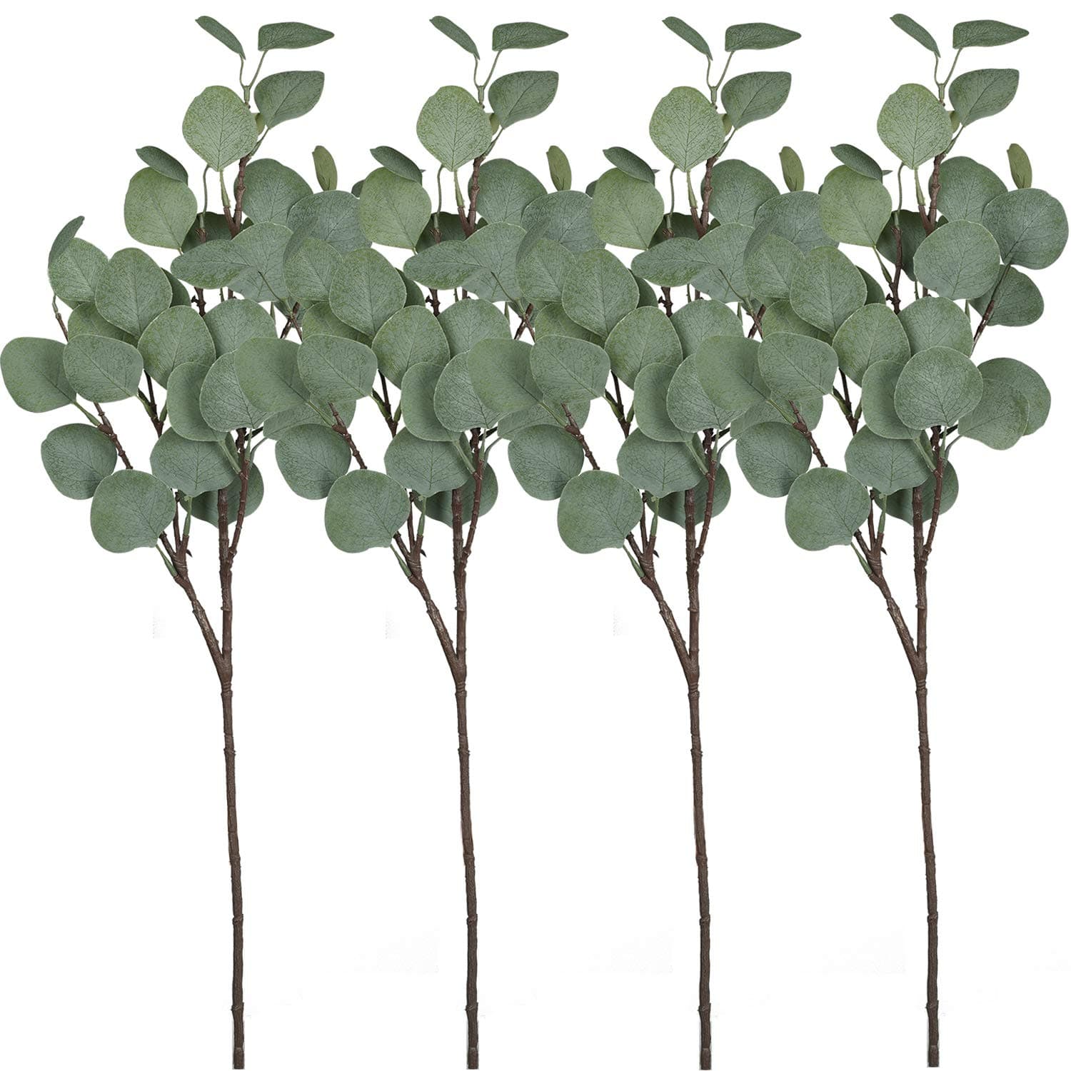 Artiflr 4 Pcs Eucalyptus Stems Artificial Eucalyptus Leaves Spray in Green Artificial Greenery, Silver Dollar Eucalyptus Leaf Holiday Faux Greens Floral Arrangement, 26.5" Tall
