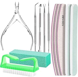 FANDAMEI Nail Tools, Care Kit, Files 100180, Buffer Block, Cuticle Nippers, Pusher, Peeler, Lifter for Ingrown Toenails, Toenail File, Manicure Green