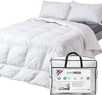 HOMESCAPES Single Duvet 13.5 Tog, Luxury Ethical Goose Feather & Down Quilt, Anti Allergy 100% Cotton Cover Down-Proof Winter Bed Duvets, Washable, RDS & OEKO-TEX Certified