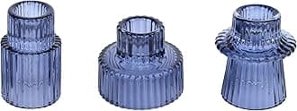 Vixdonos Glass Candlestick Holders Tealight Candle Holders for Table Centerpieces, Wedding Decor and Dinner Party (3 Pcs, Dark Blue)