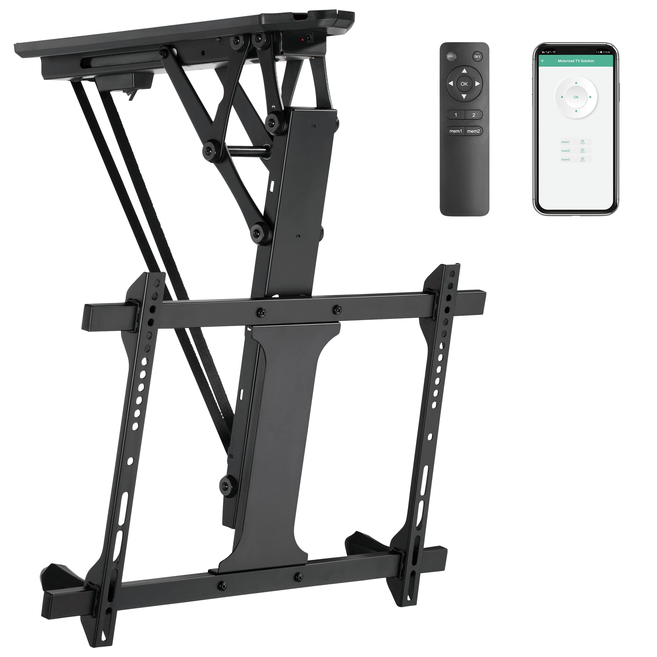 Mount-It! Motorized Ceiling TV Mount for 32 to 70 Inch TVs, Electric Flip Down TV Bracket with Remote and App Control, Drop Down Ceiling Mounting Bracket for Flat and Pitched Roofs, Holds Up to 77 lbs