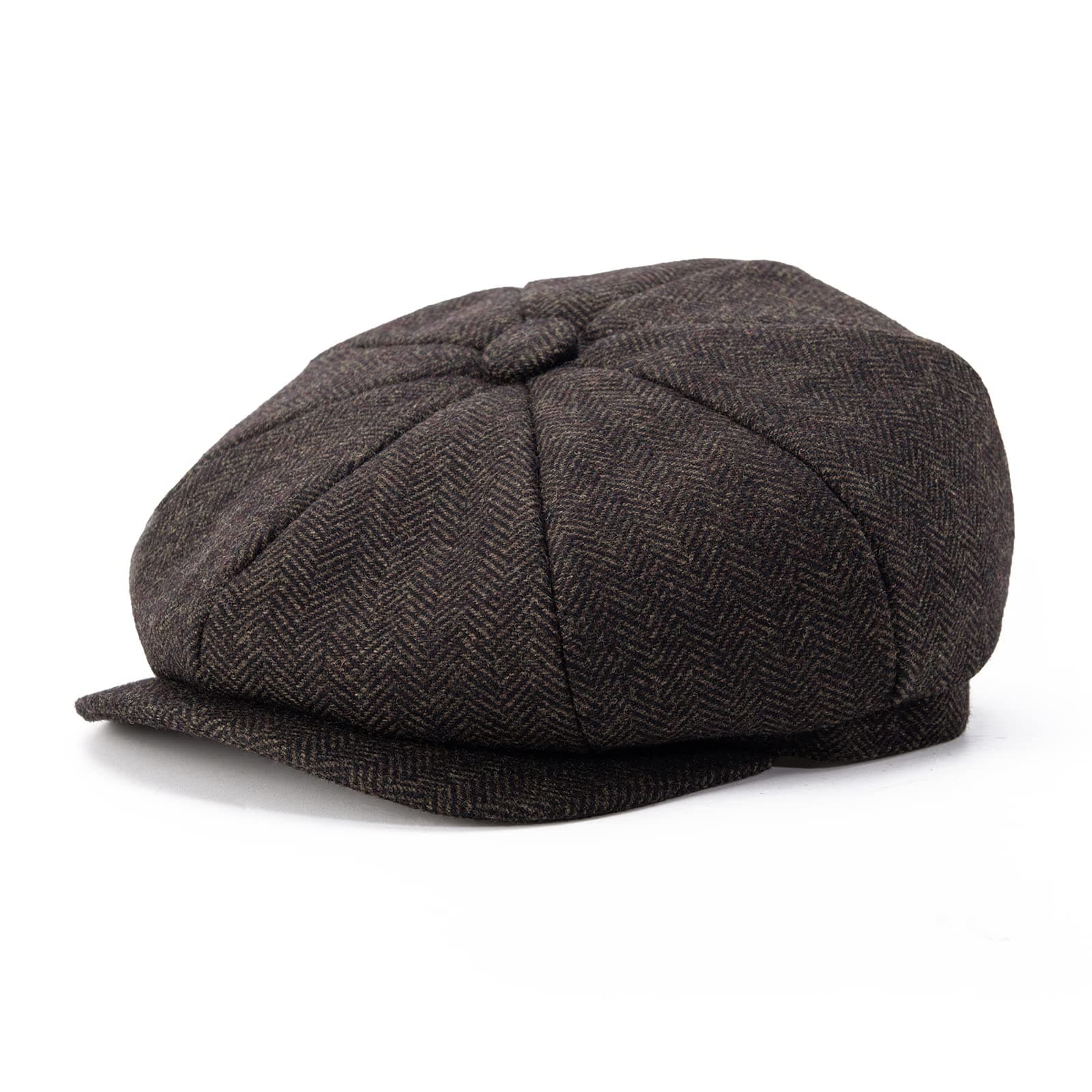 Men's 8 Panel Wool Blend Newsboy Flat Cap Herringbone Tweed Hat