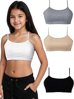 DChica Cotton Uniform Beginners Bra for Girls, Non-Padded Full Coverage Seamless Non-Wired Gym Workout Bra with Adjustable Thin Strap, Slip-on Training Bra for Teenager