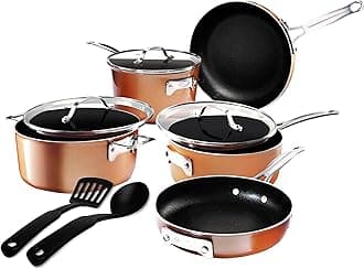 GOTHAM STEEL 10 Pc Copper Pots and Pans Set Non Stick Cookware Sets with Kitchen Utensils, Induction Ready, Non Toxic PFOA PFOS Free, Nesting Design for 50% Space Saving, Oven and Dishwasher Safe