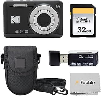 KODAK PIXPRO FZ55 16MP Digital Point & Shoot Camera, 5X Optical Zoom, 28mm Wide Angle, 1080P Full HD Video, Bundle with 32GB SD Card, Protective Case, and Hi-Speed Card Reader (Black)
