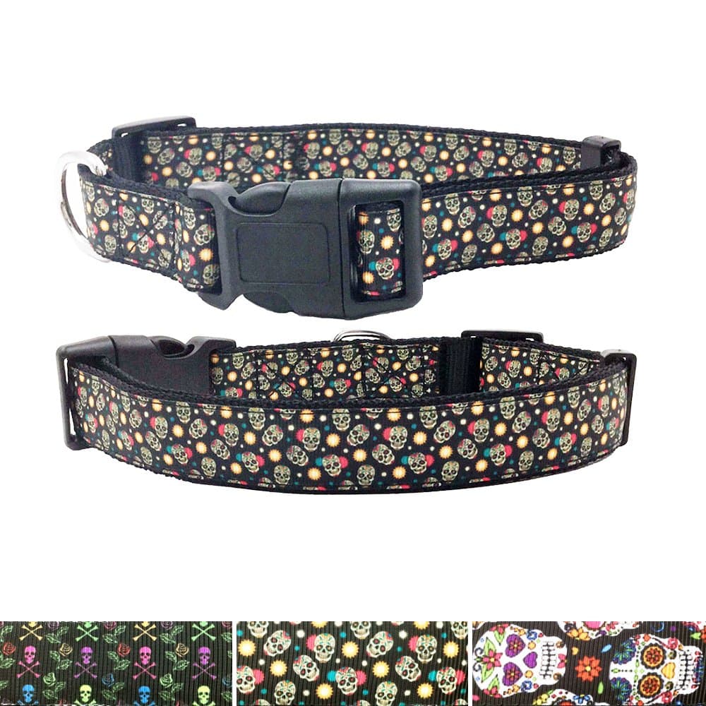 [AIDIYA]Pet Dog Collars, Skull Pattern by Hot Stamping , Adjustable Collars for Small Medium Large Dogs … (S, Golden Skull)