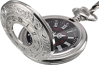 Hicarer Vintage Pocket Watch Steel Men Watch with Chain (Silver)