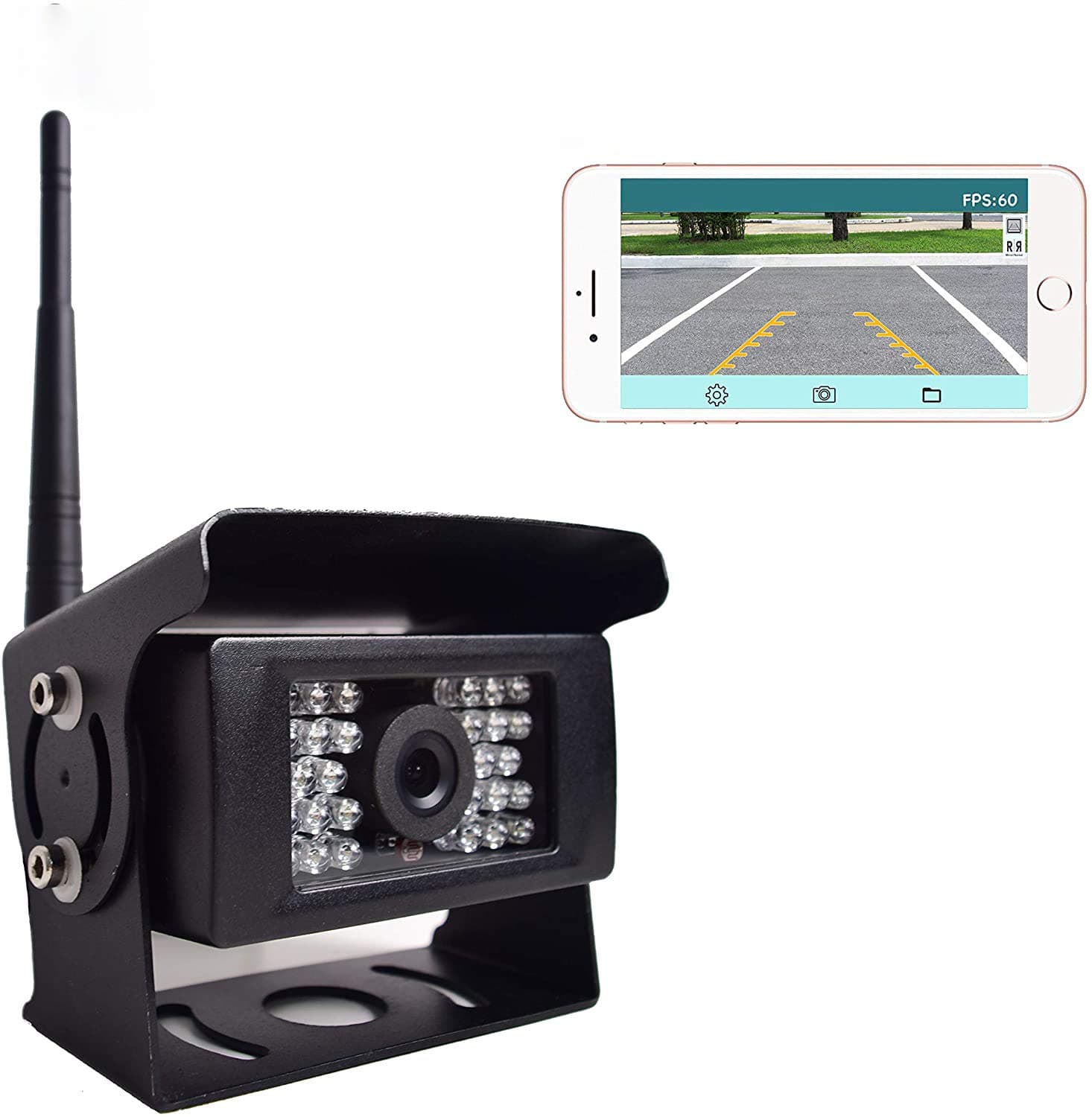 Digital Wireless Backup Camera for Truck RV Camper Vans Trailer, WiFi Rear View Cam 28 IR Lights Night Vision Waterproof Work for iOS Android Tablet, Transmission Distance Upto 100FT, 12-24V