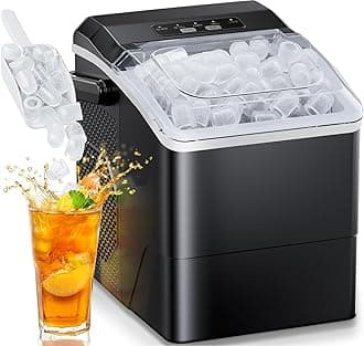 HOMEZAY Ice Maker Countertop, 9 Cubes Ready in 6 Mins, 26 lbs per Day, Ice Machine with 2 Ice Sizes and Self-Cleaning, Portable Ice Maker with Handle for Home, Kitchen, Camping, RV, Office, Black