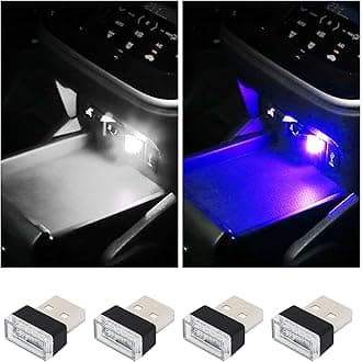 Augeny 4 PCS USB LED Car Interior Atmosphere Lamp, Plug-in USB Decor Night Light, Portable Auto Ambient Lighting Kit, Universal Vehicle Interior Accessories for Most Cars (White & Blue)