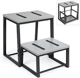 LIANTRAL Step Stool for Adults and Children, 2 Step Stool, Steel and Sturdy Wooden Stool, Load Capacity up to 200 kg, Step Stool for Bed, Kitchen, Bathroom (Grey)