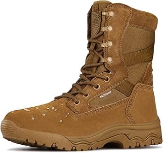 FREE SOLDIER Men's Work Tactical Boots 8 Inches Lightweight Combat Boots Durable Suede Leather Military Boot Desert Boot(Waterproof Brown 10.5w)