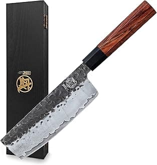 MITSUMOTO SAKARI 7 Inch Nakiri Chef’s Knife, Japanese Kitchen Cooking Knives with 3 Layer 9CR18MOV Clad Steel and Rosewood handle, 2.8 mm Blade Chef Knife with Gift Box