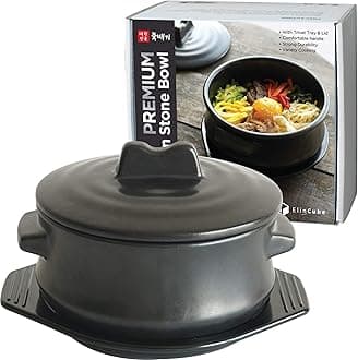 Korean Stone pot with Lid & Platter, Clay Pot for Cooking Hot Pot Dolsot Bibimbap and Soup Cookware
