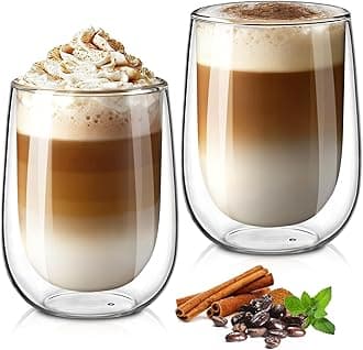 Glastal Set of 2 Double-Walled 350 ml Borosilicate Glass Coffee Cups, Ideal for Hot & Cold Drinks
