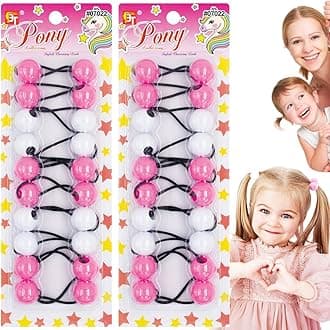 20PCS Bubble Ponytail Holders – 20mm Twin Bead Hair Ties for Girls & Kids – Colorful Elastic Hair Accessories for Braids & Pigtails (Pink/White)