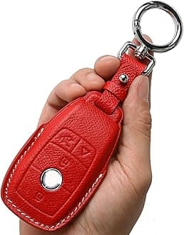 CISUI Genuine Leather Smart Key Fob Cover, Keychain Shell Compatible for Mercedes-Benz A, C, E, S, CLA, CLS, GLA, GLB, GLC, GLE, GLS, G Class 2017-2022 (4-Button,Red)