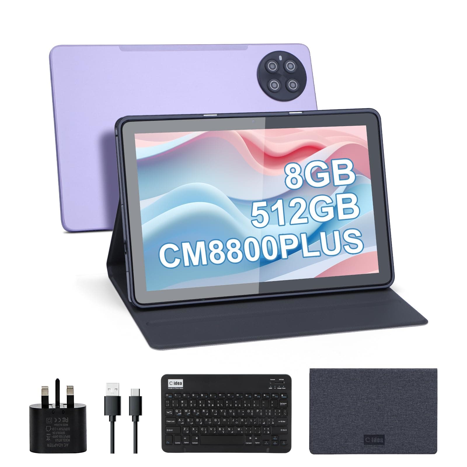 C idea 10.1 inch Tablet,8GB+512GB Tablet PC with Android 13,Dual SIM,5G LTE 1280x800 IPS HD Touch Screen,Long Lasting Battery Tablet,CM8800 Plus (Purple)