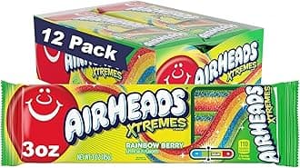 Xtremes Belts Candy, Chewy Candy Package, Rainbow Berry Fruit Flavor Artificially Flavored, 3 Ounces (12-Pack)