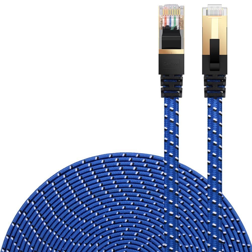 Cat 7 Ethernet Cable, Nylon Braided 66ft CAT7 High Speed Professional Gold Plated Plug STP Wires CAT 7 RJ45 Ethernet Cable 3ft 10ft 16ft 26ft 33ft 50ft 66ft 100ft (Blue 66ft)