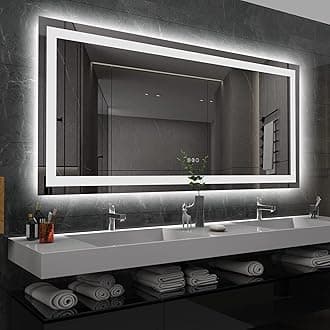Amorho LED Bathroom Mirror 60'' X36'' with Front and Backlight, Large Dimmable Wall Mirrors with Anti-Fog, Shatter-Proof, Memory, 3 Colors, Double LED Vanity Mirror