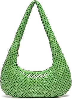 Afashor Womens Metallic Evening Bag Cute Hobo Handbag Fashion Shiny Moon-shaped Shoulder Purse Green