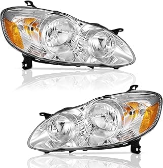 Headlights for 2003-2008 Toyota Corolla, Headlamp Assembly Replacement Chrome Housing Amber Reflector Left+Right Side