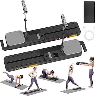Upgraded Pilates Reformer Machine - 6-in-1 Fitness Board & Pilates Equipment Set with Ab Workout Equipment, Multifunctional Push-Up Board, Resistance Bands, Balance Board & Timer for Full Body Workout