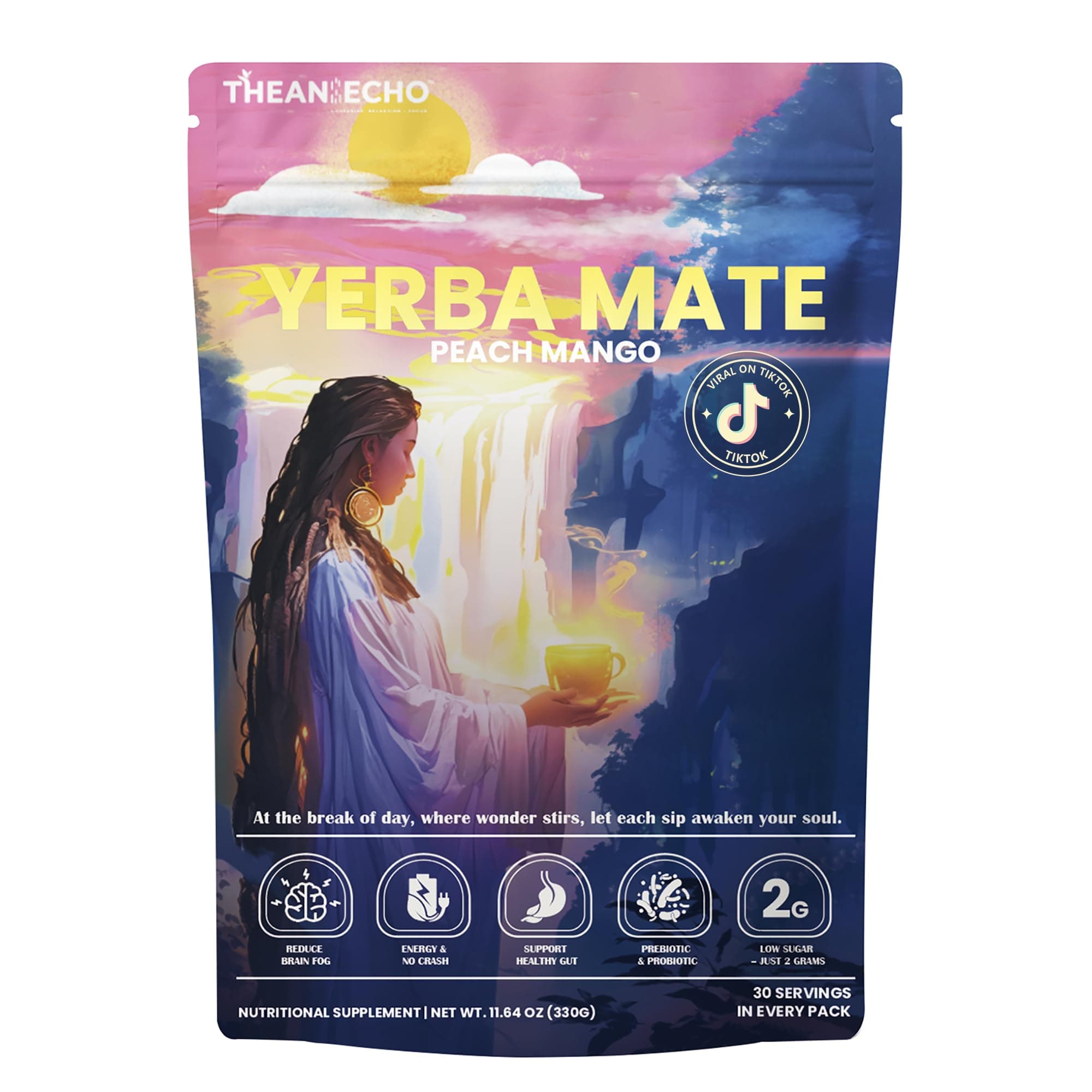 Yerba Mate Peach Mango Tea - Super Calm Yerba Mate - Low Sugar Content, Clean Energy with No Crash - Stay Refreshed and Focused Throughout the Day - Ideal for Health Enthusiasts - 30 Servings