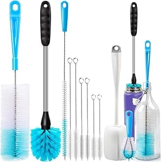 Holikme 11Pcs Bottle Cleaning Brush Set, Long Handle Bottle Cleaner for Washing Narrow Neck Beer Bottles, Wine Decanter, Narrow Cup, Pipes, Hydro Flask Tumbler, Sinks, Cup Cover