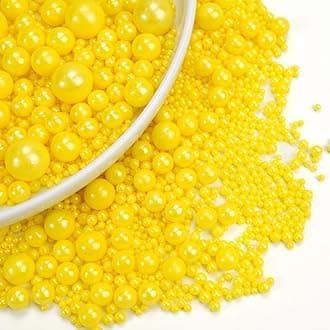 Dazzjoy Edible Pearls, Yellow Pearl Sugar Sprinkles, 130g/4.58oz, Yellow Ball Pearls for Cake Decorating, Cupcake Toppers, Baking Cake Decoration, Easter Party Holiday Supplies