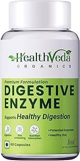 Health Veda Organics Digestive Enzyme Capsules with Amylase, Protease, Glucoamylase | 60 Veg Capsules | Better Digestive Function, Healthy Gut & Health Management | For both Men & Women