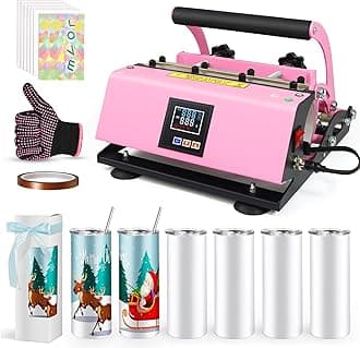 Realkant Tumbler Heat Press Machine, Tumbler Press Set with 7pcs 20OZ Sublimation Blanks Tumblers, Mug Press Cup Press for Tumblers Mugs Glass Water Bottles with 20pcs Paper Heat Tape Gloves (Pink)