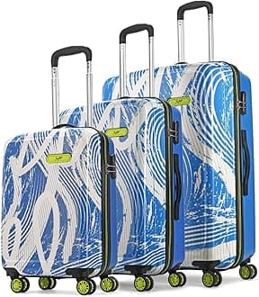 Stroke Hard Luggage Set of 3 (55+65+75 cm) | Printed Luggage Trolley with 8 Wheels and in-Built Combination Lock | Unisex - Blue & White