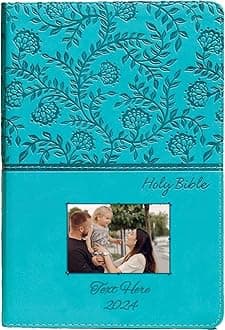 Printualist Personalized Gift Bible Custom Photo & Text, KJV, Turquoise, King James Version, Red Letter Edition, Comfort Print, Faux Leather