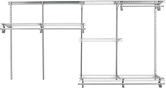 ClosetMaid ShelfTrack Wire Closet Organizer System, Adjustable from 5 to 8 Ft., With Shelves, Clothes Rods, Hardware, Durable Steel, Satin Chrome
