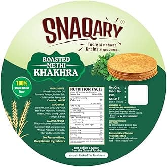 Snaqary All In 1 Whole Wheat Flour Khakhra with Roasted Methi - Pack of 2 | Crispy, Crunchy, and Delicious Indian Snacks for guilt-free snacking pleasure