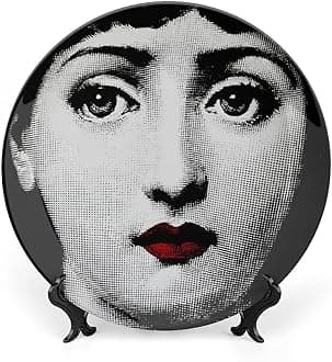 Lina Cavalieri Plate, Fornase Decorative Plate Face Makeup Plate Wall Hanging Decoration,Including Bracket and Special Spring Hook,Style-4,6inch