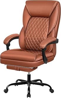 Office Chair, Big and Tall Executive Office Chair with Foot Rest Ergonomic Home Office Desk Chairs Reclining High Back Leather Chairs with Lumbar Support (Brown)