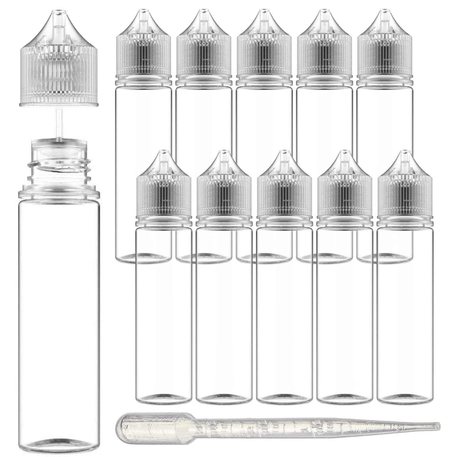 Gorilla 60ml V-3 Clear PET Plastic Unicorn Squeeze Bottle (10 Pack) With Child Resistant Cap, Easy Drip Tip Applicator, REUSABLE