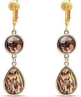 Aloha Earrings Tahitian-Style Abalone Paua Shell Clip On Earrings-Mother of Pearl Shells Authentic Ocean Romantic Shells Holiday, Authentic