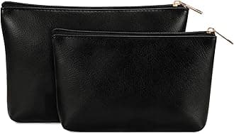 Wandering Nature Makeup Bag Small Cosmetic Bag for Purse 2 Pack Small Make Up Pouch Vegan Leather Cute Travel Pouch with Zipper for Women, Black