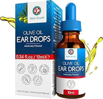 Medi Grade Olive Oil Ear Wax Remover Drops - 100% Pure, 10ml Bottle - Softens & Removes Wax, Sterile, 1 Count
