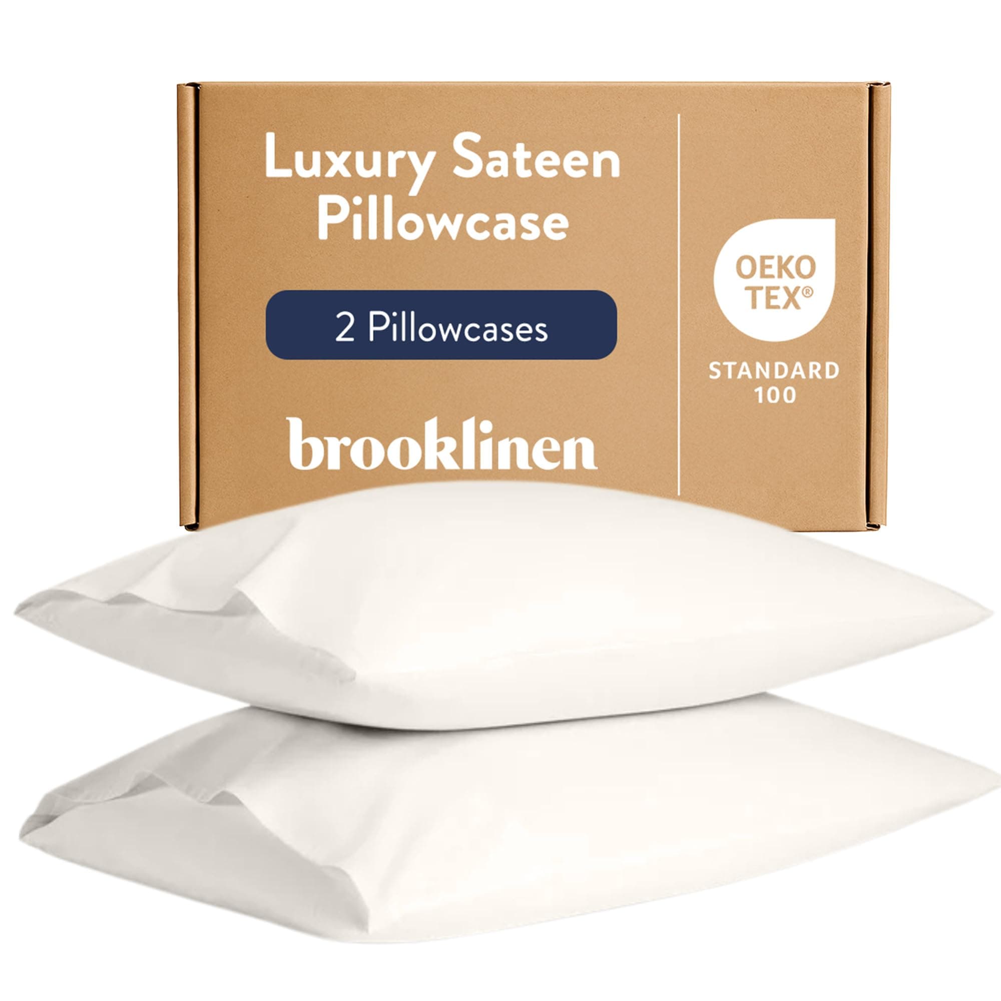 Brooklinen Luxe Pillowcases – Includes 2 Pillowcases with Envelope Closures – 480 Thread Count Cotton Sateen – 100 Percent Long Staple Cotton Pillow Covers – Oeko-TEX Certified – Cream – King