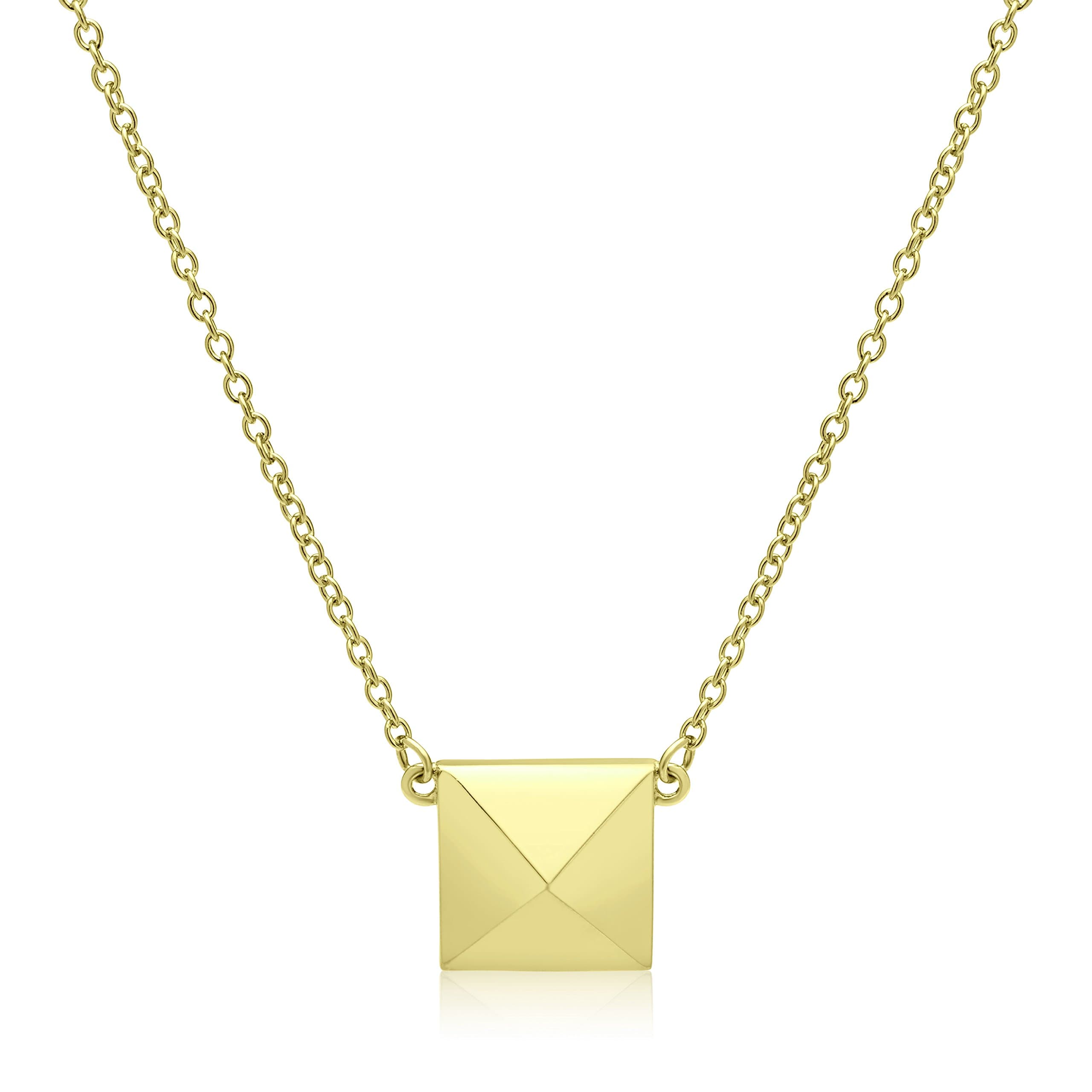 Yellow Gold Over Sterling Silver Square Pyramid Necklace