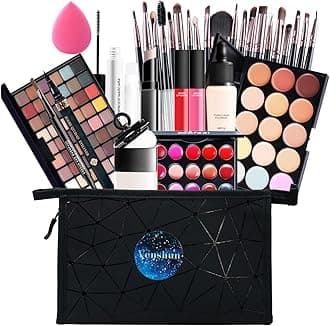 venshunAll in one makeup kit full versatile essential eyeshadow palette lipstick, blush, foundation, concealer, lip gloss, mascara, lip balm, powder puff powder, makeup set for women